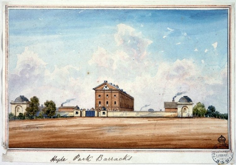 The Sydney Depot Hyde Park Barracks in the 1840s, from the collections in the State Library, NSW.